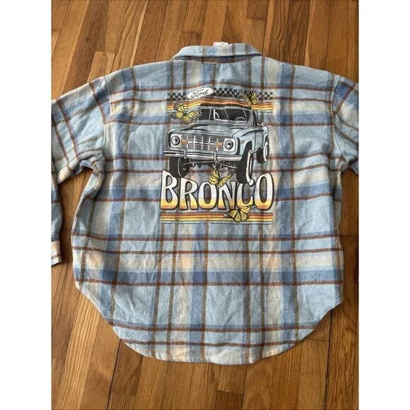 Ford Official Licensed Bronco Blue Brown Plaid Flannel Shirt Size XXL - Picture 6 of 6
